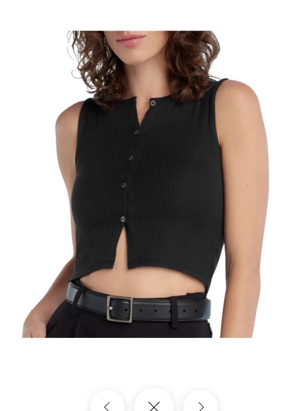 Favorite Daughter Black Ribbed Button-Front Crop Tank